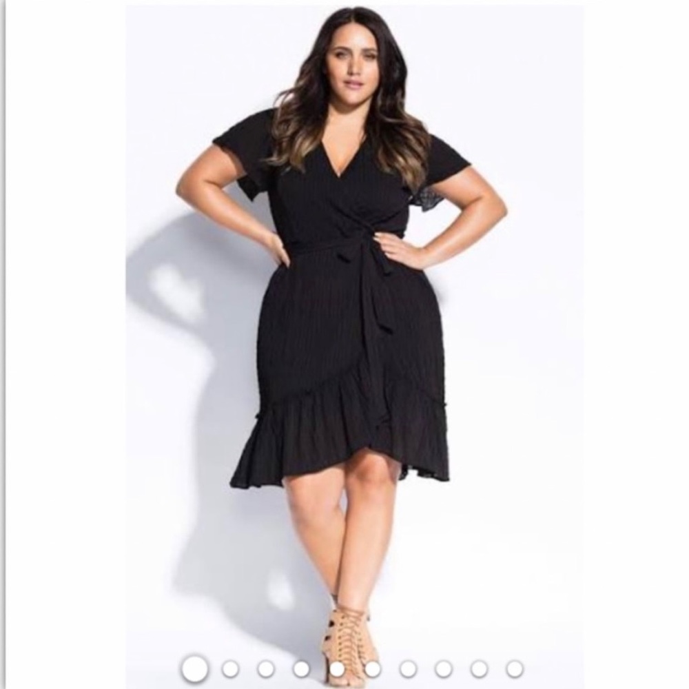 City Chic Faux Wrap Gauzy Black Dress Sz 16 v-Neck